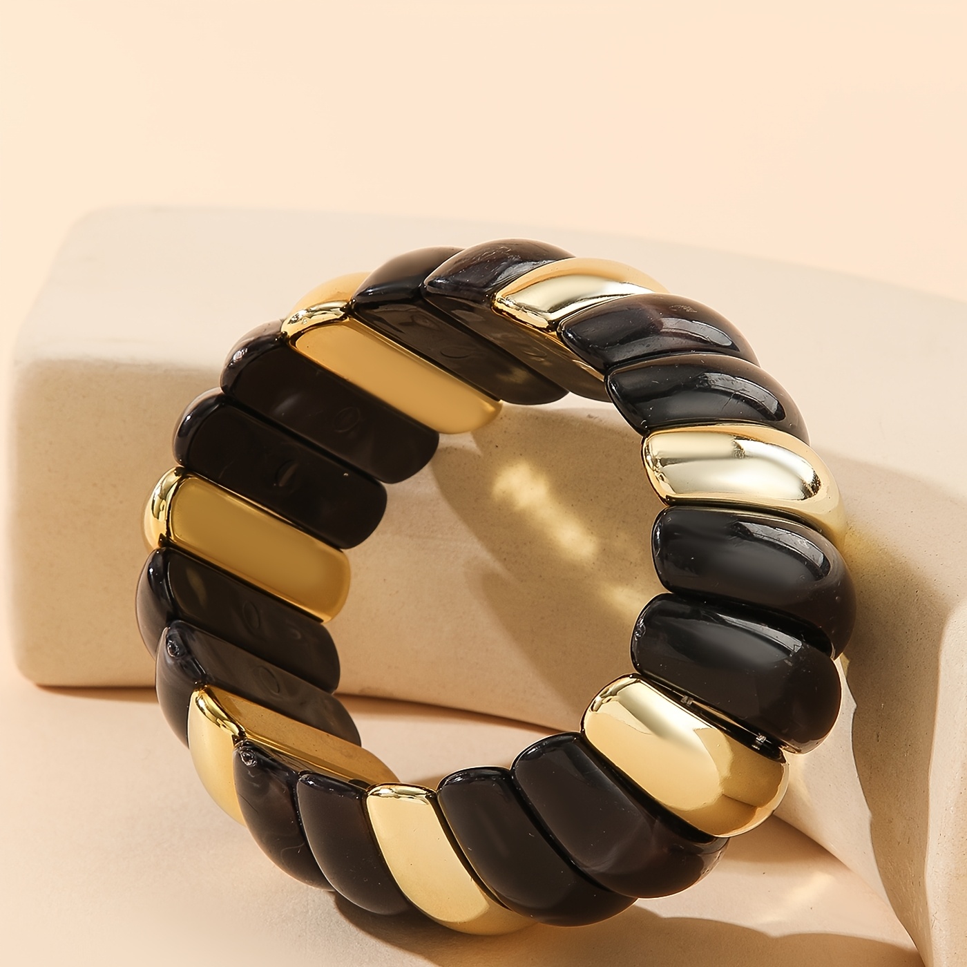 Dopamine Color Block Resin Stretch Bangle, Stackable Gift